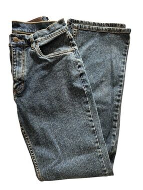 LL Bean Jeans 1912 Leather Patch Women’s 6-M Tall 0 XK90 Blue Denim Straight Leg